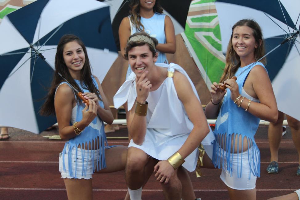 The seniors eagerly danced to their song in their Homecoming skit. 