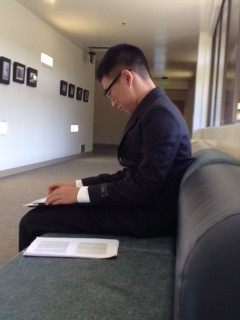 Lincoln-Douglas Debater Jean Woo Mok prepares for his debate.