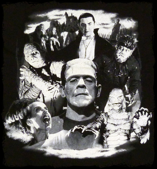 A collage of classic horror movie monsters.