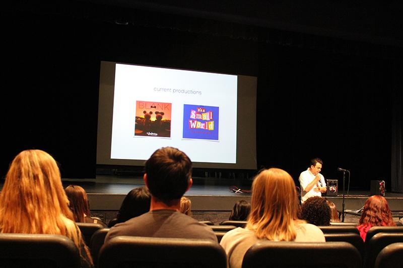 Students attend Montegano's presentation as he shows his current productions.