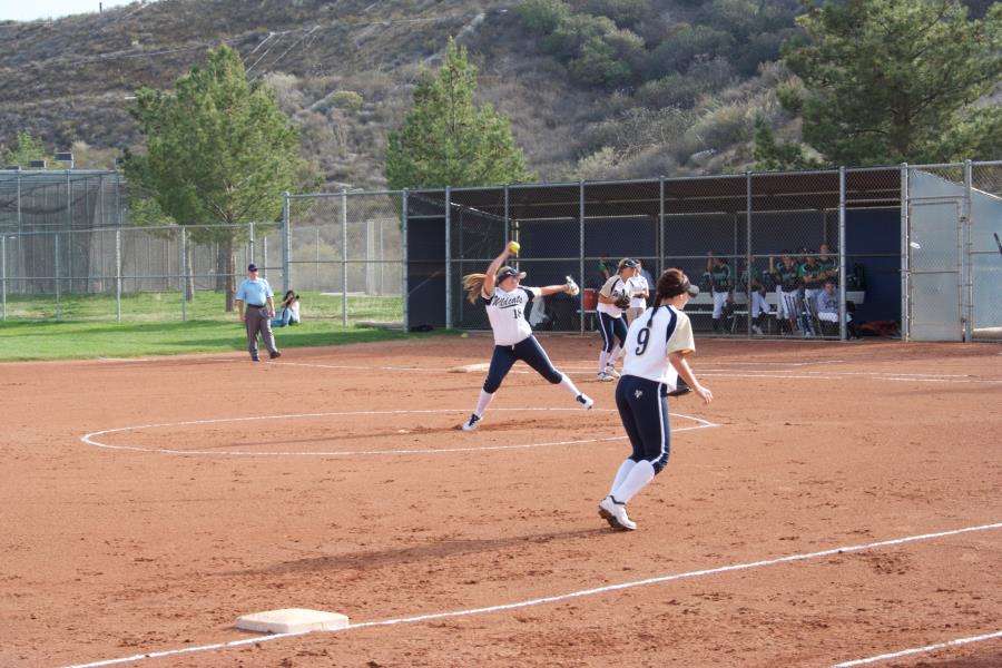 West Ranch girls softball varsity team pitches to Granada. 