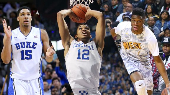 Jahlil Okafor, Karl-Anthony Towns and Emmanuel Mudiay are all top draft picks. Provided by ESPN.com