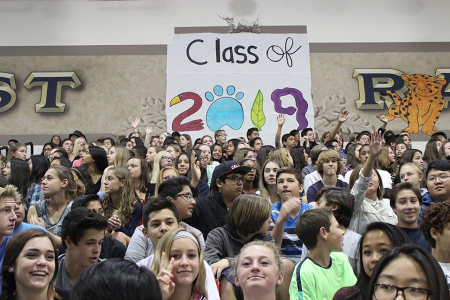 Eighth graders enjoy the Freshmen Rally. 
