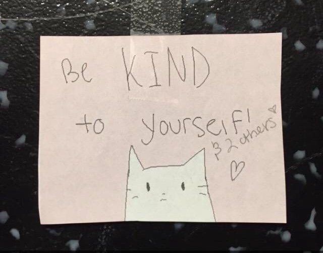 @WRPositivity spreads their positivity on campus in addition to on social media. They posted notes of encouragement on the bathroom stalls at school.