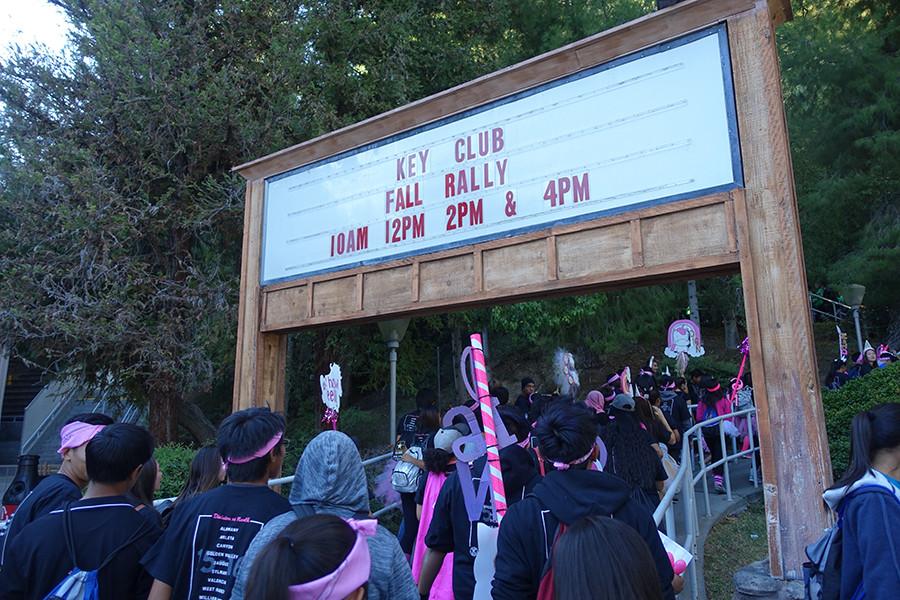 Key Clubbers eagerly head into the Golden Bear Theater for the long-awaited rally session.