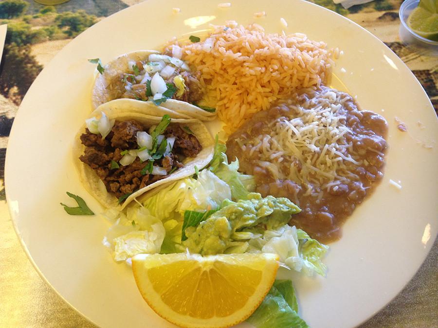 two taco combo with beans and rice
