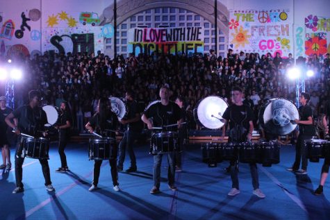 Drumline showed off their talents and entertained students by performing INSERT SONGS