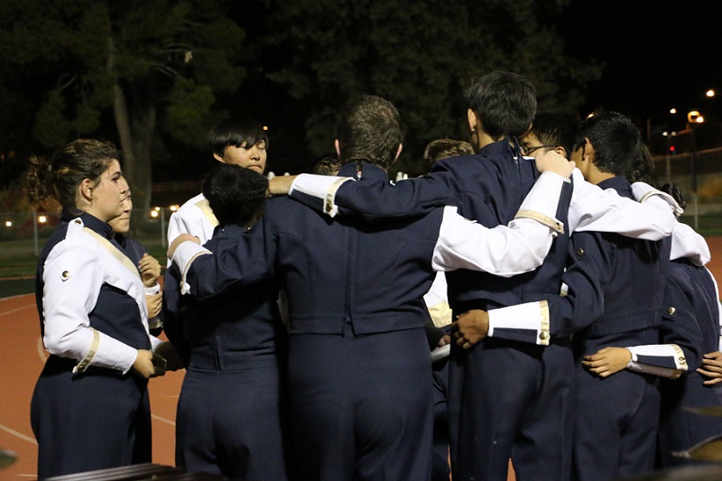 Percussion gets together one last time before it's time to perform "Dreamland."