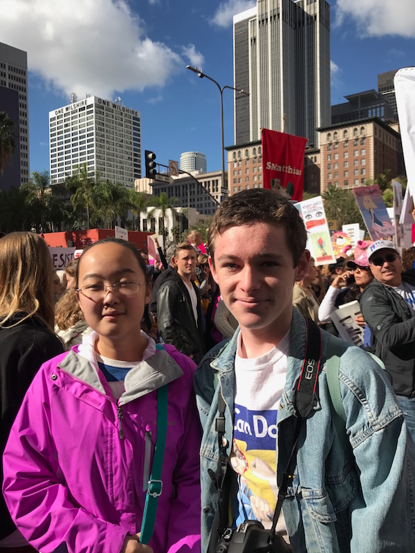 My exchange student, Helen (right), and me at the Womens March on Washington in Los Angeles.