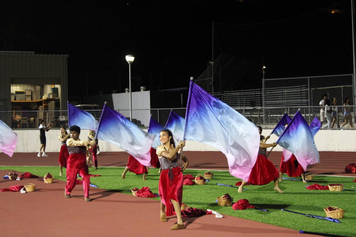 West Ranch Colorguard preparing to take the field for Halftime